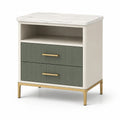 Mesita de noche MDF con mármol blanco y patas metálicas doradas